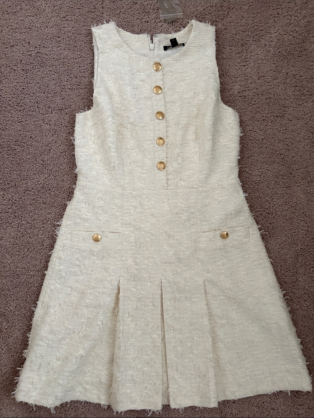 J.Crew Cream Tweed Sleeveless Dress with Gold Buttons